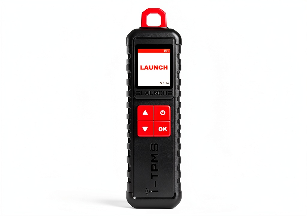 Technician using LAUNCH i-TPMS with Android tablet in a garage