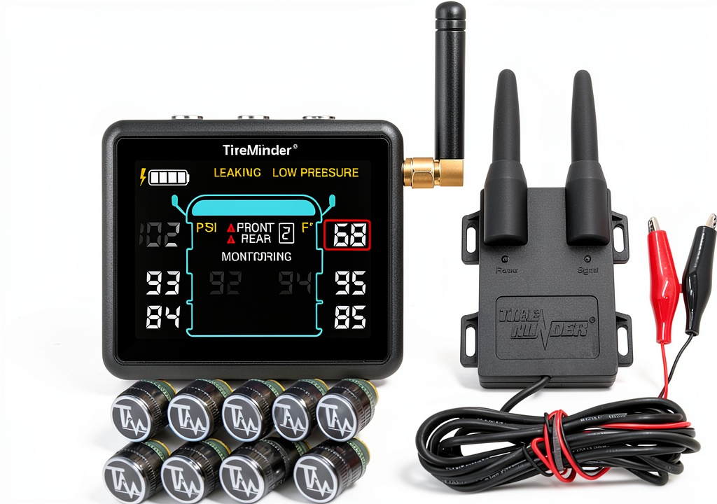 TireMinder TPMS installed on an RV wheel
