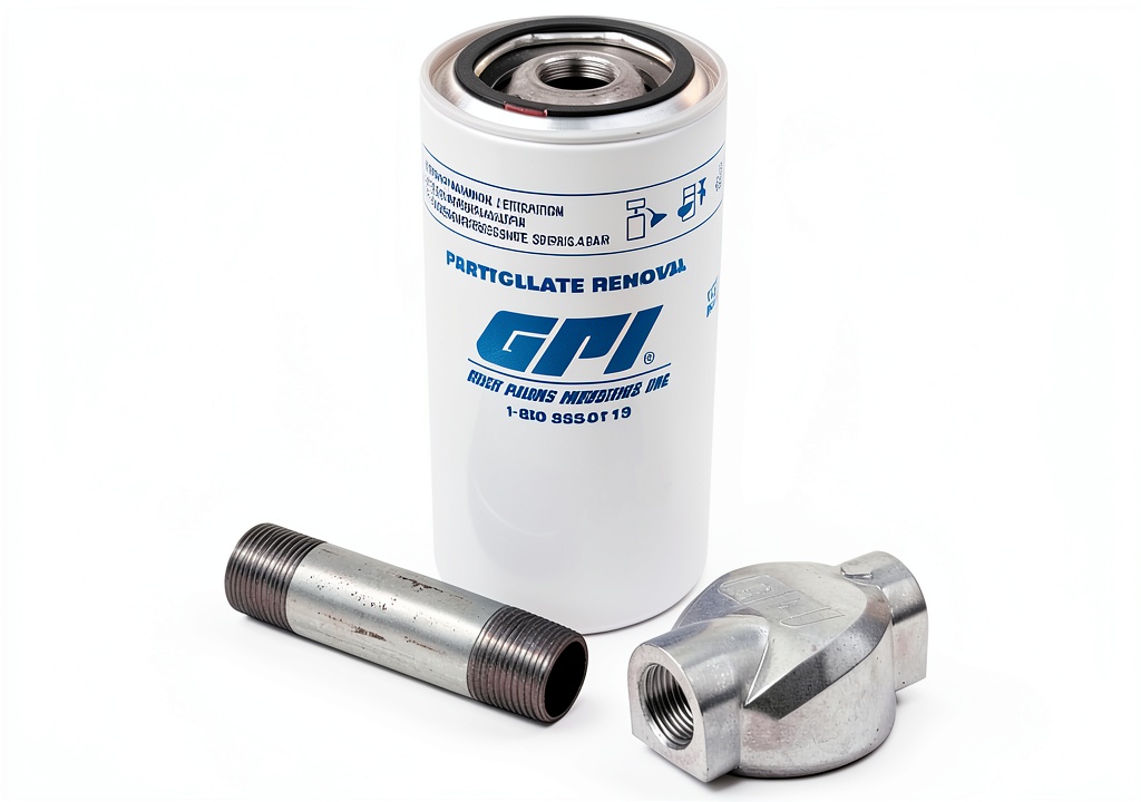 GPI fuel filter adapter installed on a diesel transfer pump